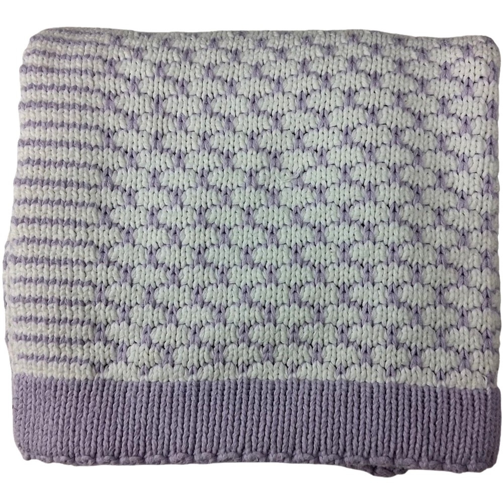 Pottery Barn Kids Honeycomb Purple White Knit‎ Baby Blanket Thick Soft 34x36